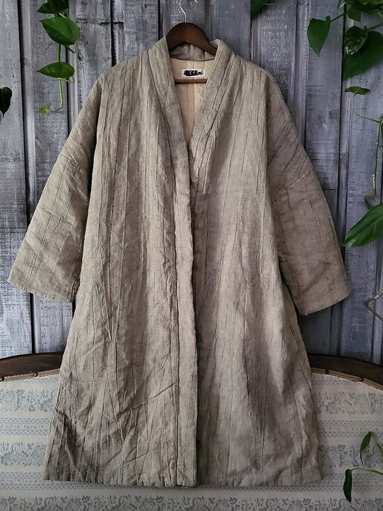 Bai Xiu Fang Jackets & Blazers - NWOT Heavy Raw Linen Kimono Coat Quilted Cotton Lined Haori Oatmeal